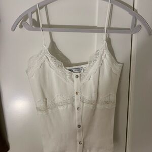 Zara White Fitted Camisole Top with Spaghetti Straps